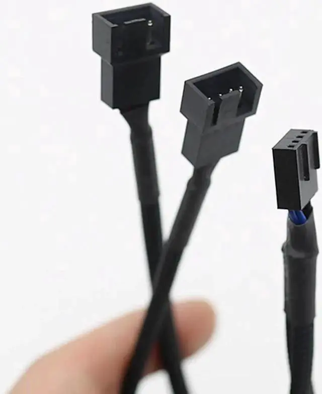 Alt view image 2 of 5 - Aomoproing 1 to 2 Way Braided Cable Y Splitter 3/4 Pin PWM Male Connector Fan Computer PC Fan Extension Adapter Cable