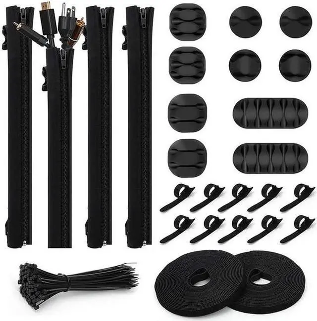 Main image of Aomoproing 126Pcs Cable Management Organizer Kit, 4 Cable Sleeve 10 Reusable Cable Ties Cord Organizer for Office Desk Electronics