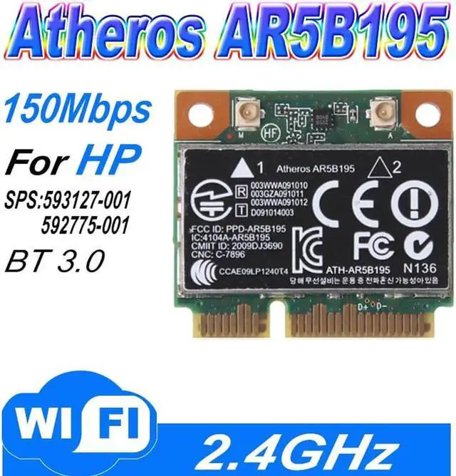 Main image of Aomoproing Qualcomm Atheros AR9285 AR5B195 150M+BT3.0 Half Mini PCI-E Wireless Card SPS:593127-001 592775-001 for 430 431 435 436 4530S