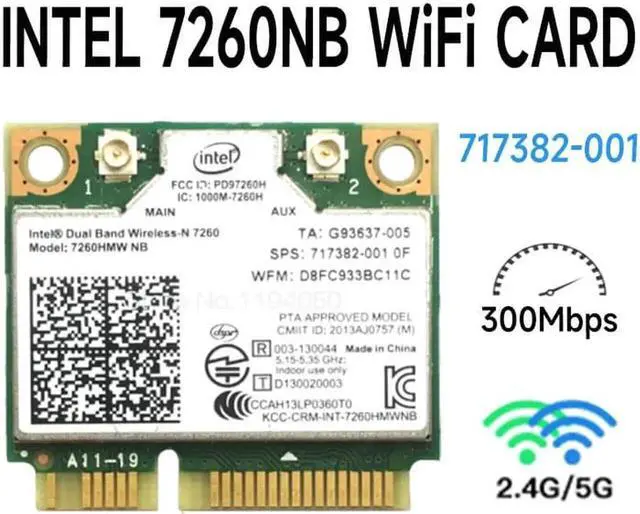 Main image of Aomoproing Wireless Wifi Card Dual Band Intel 7260 NB 7260HMW 7260NB Mini PCI-E 300Mbps 802.11N 2.4G / 5Ghz for Laptops 7260NB
