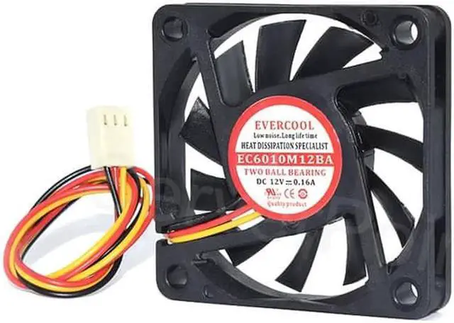 Alt view image 2 of 4 - Aomoproing Two Ball Bearing Cooling Fan EC6010M12BA DC12V 6010 0.16A 3-Wire 60*10mm Cooler For Evercool