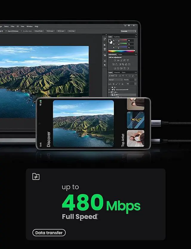 Alt view image 2 of 7 - UGREEN USB Type C Cable Nylon Braided USB A to USB C Fast Charger Compatible with iPad Mini 6 Air 4 Samsung Galaxy S21 S20 Z Flip 3 Z Fold Note 20 LG V60 GoPro Hero 8 PS5 Controller Switch (1.5ft)