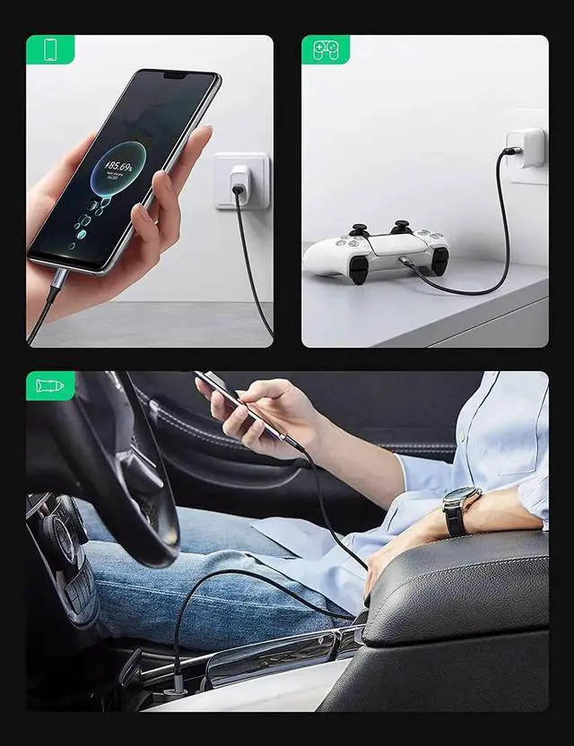 Alt view image 6 of 7 - UGREEN USB Type C Cable Nylon Braided USB A to USB C Fast Charger Compatible with iPad Mini 6 Air 4 Samsung Galaxy S21 S20 Z Flip 3 Z Fold Note 20 LG V60 GoPro Hero 8 PS5 Controller Switch (1.5ft)