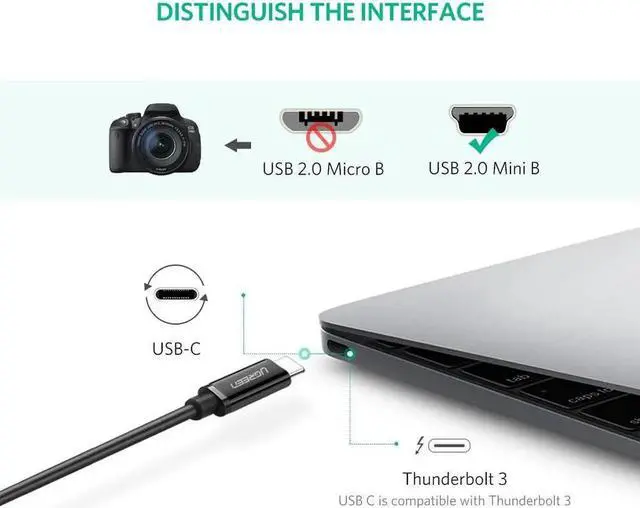 Alt view image 2 of 7 - Aomoproing UGREEN Mini USB to USB C Cable USB Type C to Mini USB Cable for Digital Camera MP3 Player and More Mini B USB Devices Black 3ft