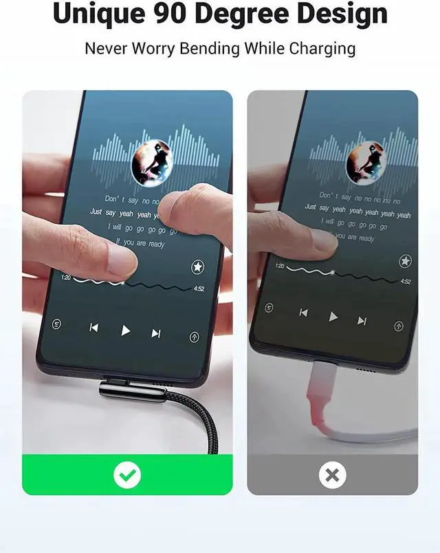 Alt view image 2 of 7 - UGREEN USB C Cable 90 Degree Right Angle USB A to Type C Fast Charging Braided Cord Compatible with iPad Mini 6 Air 4 Samsung Galaxy S21 Note 20 Z Flip Z Fold LG V60 Moto Z Z3 Nintendo Switch 1.5FT