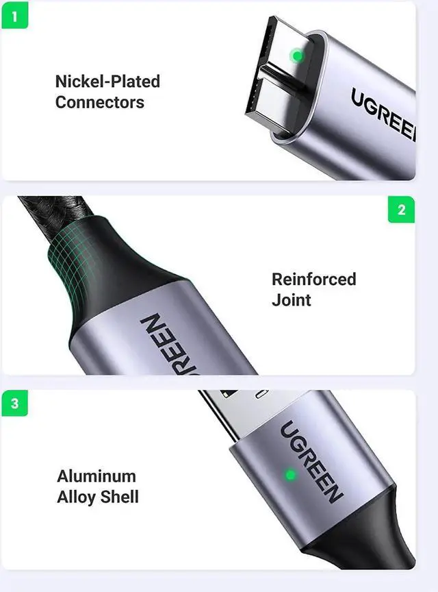 Alt view image 3 of 7 - USB 3.0 Cable, USB 3.0 A to Micro B Cord Nylon Braided External Hard Drive Cable Compatible with Samsung Galaxy S5, Note 3/Pro 12.2, Western Digital, Toshiba, My Passport, etc 3 FTAomoproing