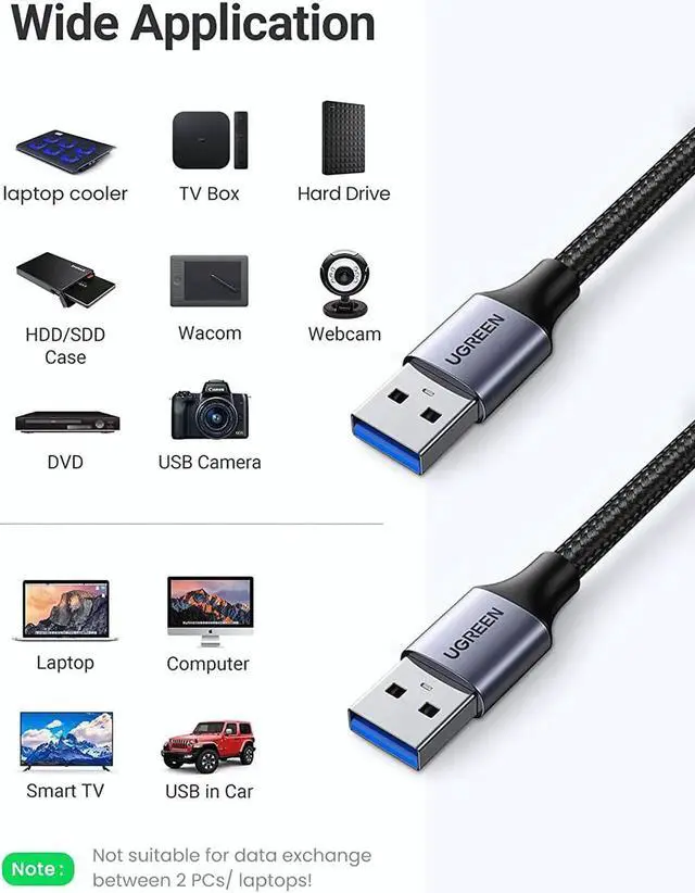 Alt view image 7 of 7 - Aomoproing USB A to USB A, Male to Male, 2 Pack USB to USB 3.0 Cable Compatible with External Hard Drive, Laptop Cooler, DVD Player, TV, USB 3.0 Hub, Monitor, Camera, Set Up Box, and More(6 FT +6 FT)