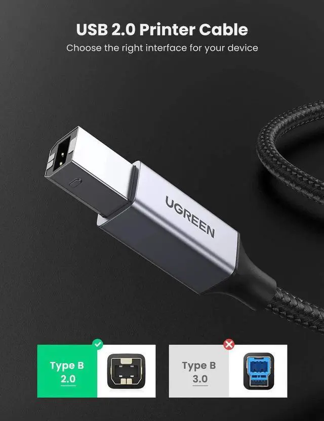 Alt view image 3 of 7 - Aomoproing USB Printer Cable, 10 FT USB 2.0 A-Male to B-Male Cord High-Speed Scanner Cord Nylon Braided Compatible with HP, Epson, Canon, Dell, Brother, Lexmark, Xerox, Samsung, Piano, DAC and More