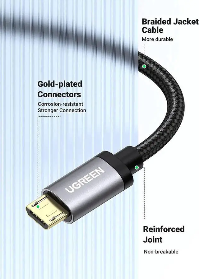 Alt view image 5 of 7 - Aomoproing USB Cable - 3FT Nylon Braided High Speed Durable Fast Charging USB Android Phone Charger Cord Compatible with Samsung Galaxy S7 S6 Note LG V10 Tablet PS4 MP3 Black