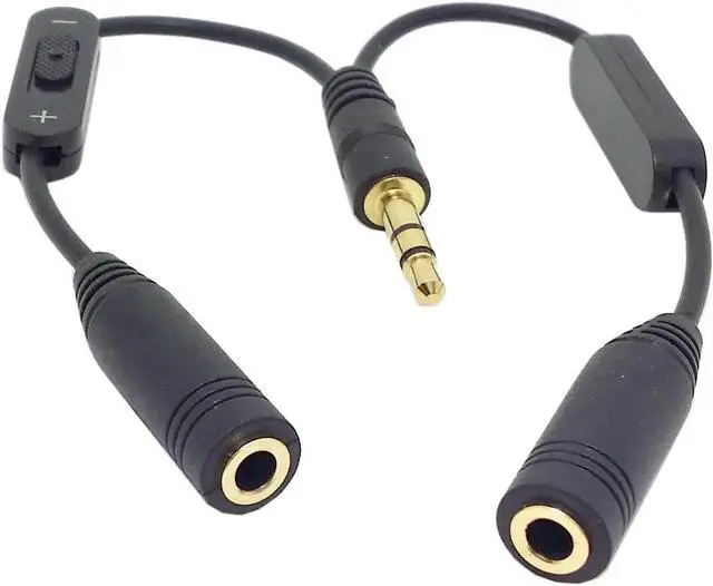 Main image of Aomoproing 1 in 2 out 3.5mm Stereo Male to Double mono 3.5 mm Female Audio Headphone Y Splitter Cable with Volume Switch Black