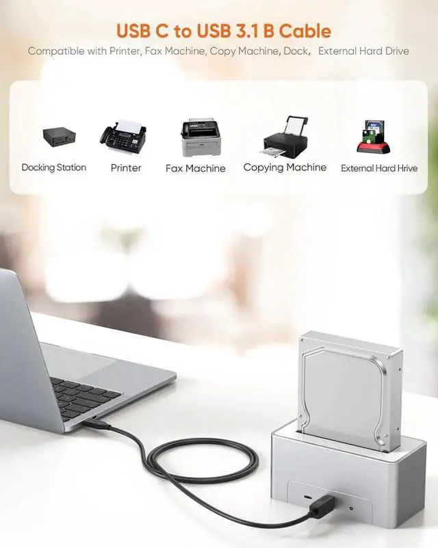 Alt view image 5 of 7 - Aomoproing USB C to USB B 3.1 Cable 4FT, USB B to USB C, USB Type B to USB C Cable 10Gbps Compatible with Thunderbolt 3 Host MacBook, External Hard Drive Black,Docking Station,Scanner