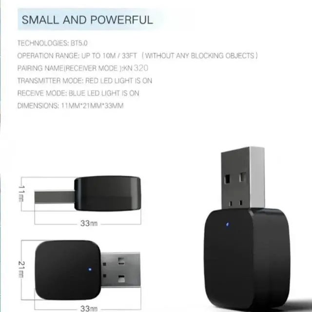 Alt view image 2 of 3 - Aomoproing 2 IN 1 Bluetooth 5.0 Mini USB Wireless Bluetooth Transmitter Receiver Adapter W/ 3.5mm Audio Cable For Car TV PC Laptop