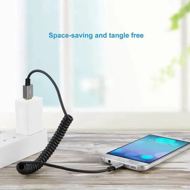 Alt view image 2 of 7 - Aomoproing Coiled USB Cable, CableCreation (0.56ft to 4ft) USB 2.0 A to Micro USB Charging Data Cord, Compatible with Android Smartphone, Wall and Car Charger, Space Gray