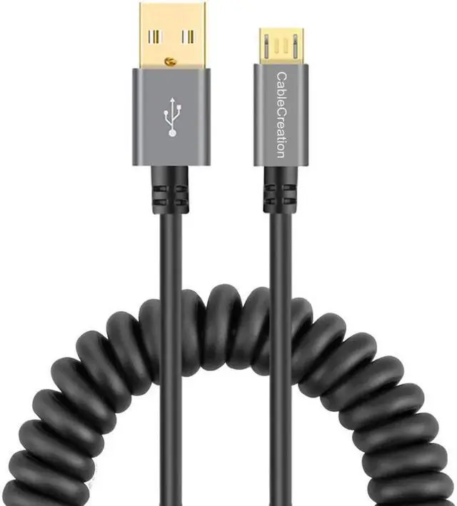 Alt view image 6 of 7 - Aomoproing Coiled USB Cable, CableCreation (0.56ft to 4ft) USB 2.0 A to Micro USB Charging Data Cord, Compatible with Android Smartphone, Wall and Car Charger, Space Gray