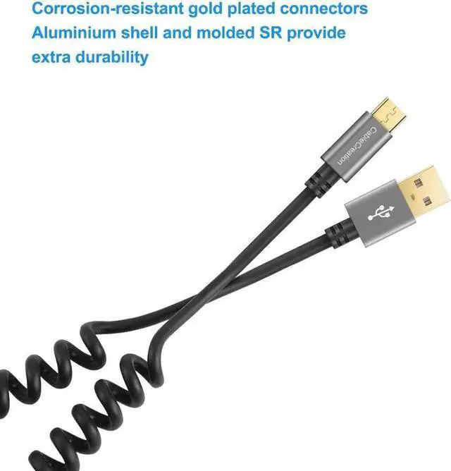Alt view image 7 of 7 - Aomoproing Coiled USB Cable, CableCreation (0.56ft to 4ft) USB 2.0 A to Micro USB Charging Data Cord, Compatible with Android Smartphone, Wall and Car Charger, Space Gray