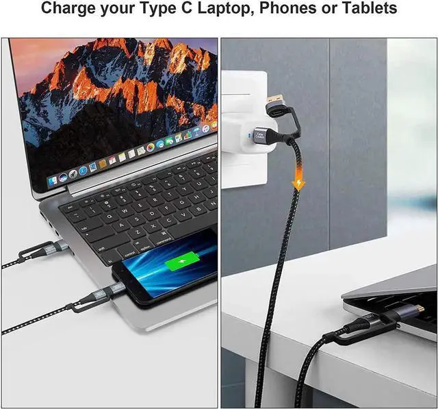 Alt view image 5 of 7 - USB C Charging Cable,CableCreation 4 in 1 Multi Charging Cable, PD 60W Micro USB/Type C 480Mpbs Data Transfer Fast Charging, Compatible with MacBook Pro, iPad, Galaxy, Camera and More, Black,6.6FT