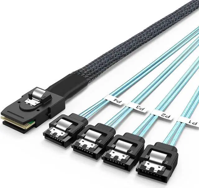 Main image of Aomoproing Mini SAS 36Pin (SFF-8087) Male to 4 SATA 7Pin Female Cable, Mini SAS Host/Controller to 4 SATA Target/Backplane, 0.5M / 1.6FT