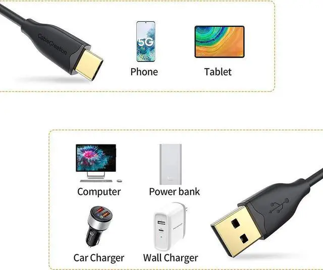 Alt view image 5 of 7 - Short USB C Cable 0.5FT CableCreation USB A to USB C Cable USB to C Cable Fast Charging Cable 3A 480Mbps Data Compatible with MacBook Air Chromebook Pixel Galaxy S21 S20 S10 Other USB C Devices Black