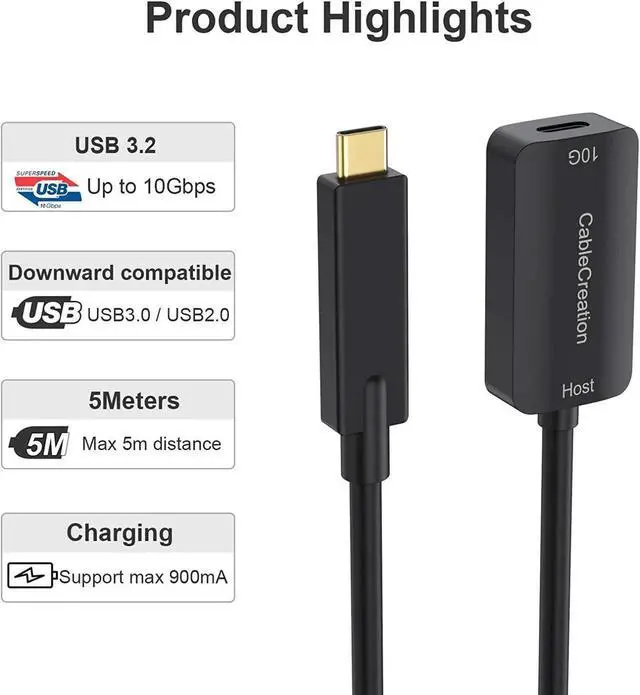Alt view image 2 of 7 - USB Type C Extension Cable (5M /16.4FT), CableCreation USB 3.1 10Gbps Type C Male to Female Extension Cord for Oculus Quest/Quest 2 VR Headset, iPad Pro 2020, MacBook Air, iMac, PC Gaming, Black