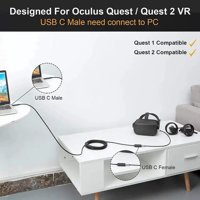 Alt view image 4 of 7 - USB Type C Extension Cable (5M /16.4FT), CableCreation USB 3.1 10Gbps Type C Male to Female Extension Cord for Oculus Quest/Quest 2 VR Headset, iPad Pro 2020, MacBook Air, iMac, PC Gaming, Black