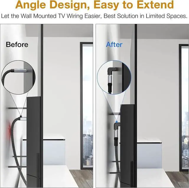 Alt view image 5 of 7 - Aomoproing 8K HDMI Extension Adapter, 2 Pack 270 Degree Right Angle HDMI 2.1 Male to Female Extender Adapter, Support 8K@60Hz, 4K@144Hz, 2K@240Hz, HDR, eARC for Roku, PS4, PS5, HDTV, Xbox