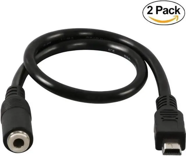 Main image of Aomoproing (2-Pack) Mini USB Male to 3.5mm Jack Female Audio Cord for Active Clip Mic Microphone Adapter Cable-1Feet
