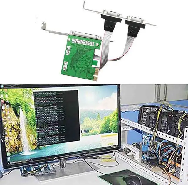 Alt view image 2 of 3 - Aomoproing PCIe Serial and Parallel Port Card Desktop PCI-E 1 and 2 Serial Port Card Built-in 2S1P COM Serial Parallel Port Card