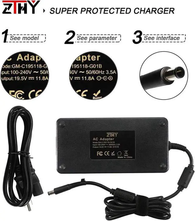 Alt view image 7 of 7 - HP 230W Laptop Charger 19.5V 11.8A 7.4X5.0mm AC Adapter Power Supply for HP Zbook 15 G1 G2 17 G2 Omen 17-an000 17-AN013na 17-w109ng EliteBook 8560P 8540w 8740w 8750w ProBook 6360B 6465B 6570B