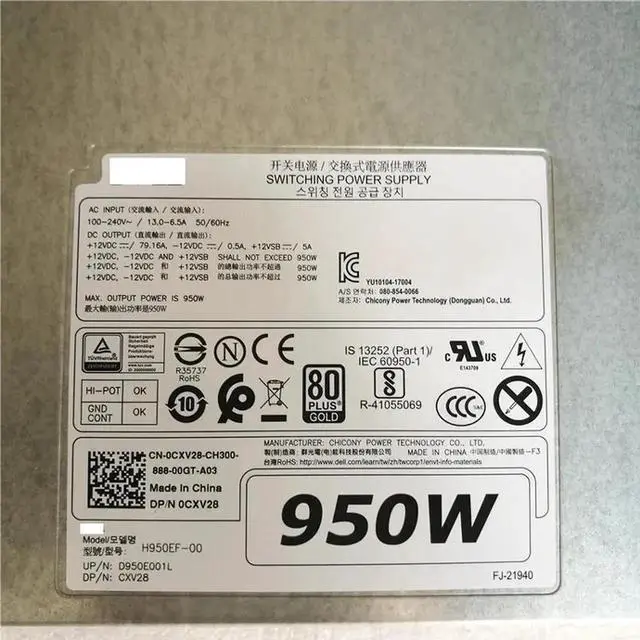 Alt view image 5 of 5 - Aomoproing 950W PSU For Precision T5820 T7820 Switching Power Supply CXV28 0CXV28 H950EF-00