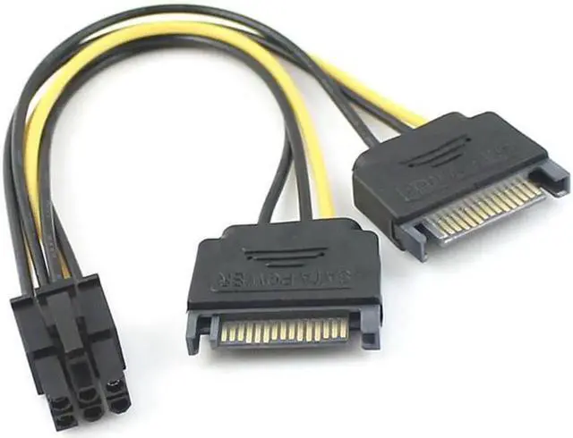 Main image of Aomoproing  Dual two SATA 15 Pin Male M to PCI-e Express Card 6 Pin Female Graphics Video Card Power Cable 15cm