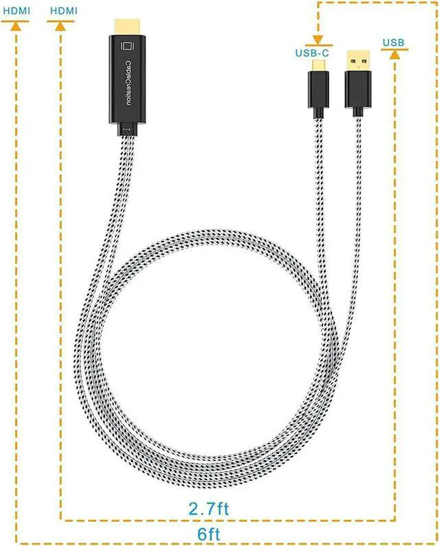 Alt view image 6 of 7 - Aomoproing USB C to HDMI Cable with USB Charge 6FT, CableCreation Type C to HDMI Cord Compatible with MacBook/Pro/Air, Galaxy S20/ S10, LG G5/ Q8/ V20, OnePlus 7(Pro)/ 7T (Pro), HDMI to USB C
