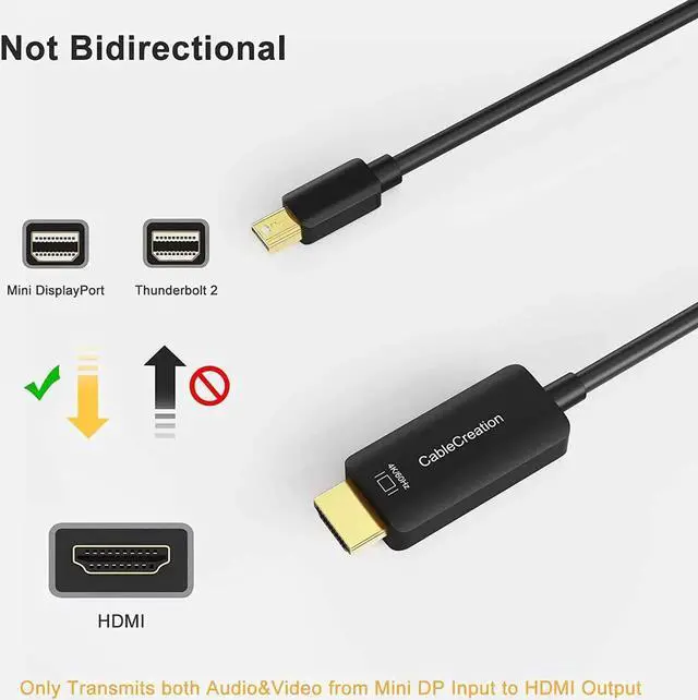 Alt view image 4 of 7 - Mini DisplayPort to HDMI Cable 4K@60Hz HDR, CableCreation 6ft Thunderbolt 2 (Mini DP) to HDMI Cable Compatible with Surface Pro/Dock/Book, MacBook Air/Pro, iMac, Monitor, HDTV, Projector & More