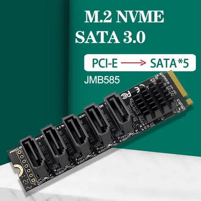 Alt view image 4 of 7 - Aomoproing M.2 NGFF NVME M-Key PCI Express to SATA 3.0 6Gbps 5 Ports Adapter Converter Hard Drive Extension Card JMB585 2280