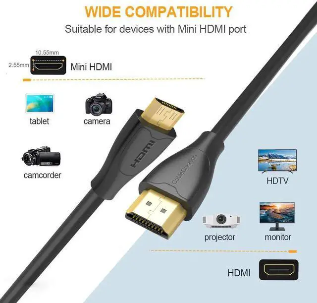 Alt view image 7 of 7 - Mini HDMI to HDMI Cable, 4K HDMI to mini HDMI 2.0 Bidirectional High Speed Adapter, for Graphics Card,HDTV,Tablet,Camera,Sony HDR-XR50,Nikon Z6 Canon EOS RP/EOS R/EOS 7D Mark II/XA40,Nvidia?Shield,6ft