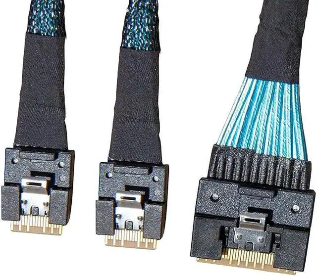 Alt view image 3 of 5 - Aomoproing SlimSAS x8 to 2*SlimSAS x4,SFF-8654 74P to 2*SFF-8654 38P 80CM Cable(Broadcom MPN 05-60004-00)