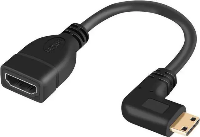 Main image of Mini HDMI to HDMI Cable, CableCreation 0.5ft 90 Degree Left Angle Mini-HDMI Male to HDMI Female Adapter,Support 1080P Full HD,3D,for Camera,Camcorder,Graphics Card,Laptop,Tablet,HDTV,Projector,Black