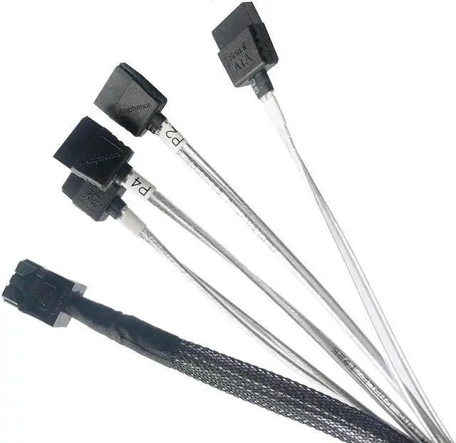 Alt view image 4 of 4 - Aomoproing Internal HD Mini SAS (SFF-8643 Host) - 4X SATA (Target) Cable,SFF-8643 to 4X SATA Cable, SFF-8643 for Controller, 4 Sata Connect to Hard Drive,3.3ft/1M