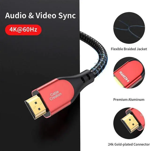 Alt view image 4 of 7 - HDMI Cable 4K@60Hz 6.6 ft, CableCreation HDMI 2.0 Cable, High-Speed 18Gbps, 4K HDR, 3D, 2160P, 1080P, Ethernet Support, Compatible with UHD TV, PS5/PS4, Xbox One, Blu-ray, PC, Projector and More
