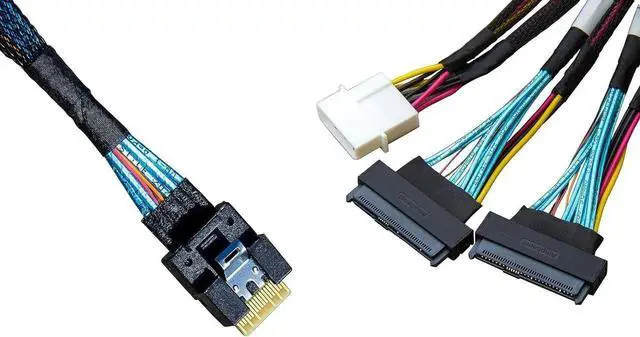 Main image of Aomoproing SlimSAS 8X to 2*U.2 NVMe Adapter,SFF-8654 74pin to 2*SFF-8639 68pin Cable with Power, 75CM(Broadcom MPN 05-60005-00CBL-SAST-0953)