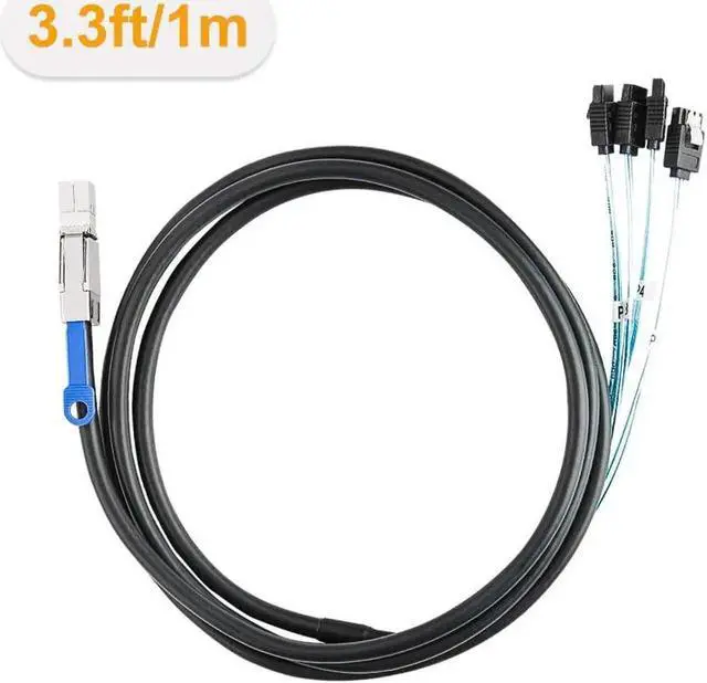 Alt view image 3 of 5 - Aomoproing SFF-8644 to 4 Sata 7 Pin Cable, External Mini SAS HD SFF-8644 to 4 Port SATA Cable, Hard Disk Data Server Raid Cable 1 Meter/ 3.2 FT
