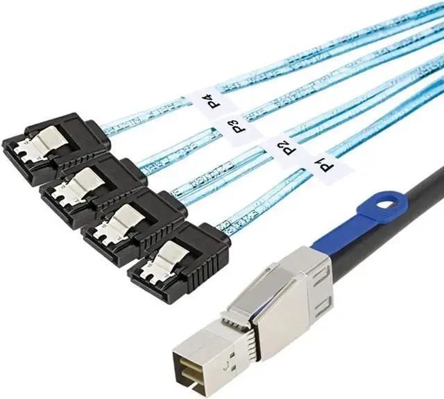 Main image of Aomoproing SFF-8644 to 4 Sata 7 Pin Cable, External Mini SAS HD SFF-8644 to 4 Port SATA Cable, Hard Disk Data Server Raid Cable 1 Meter/ 3.2 FT