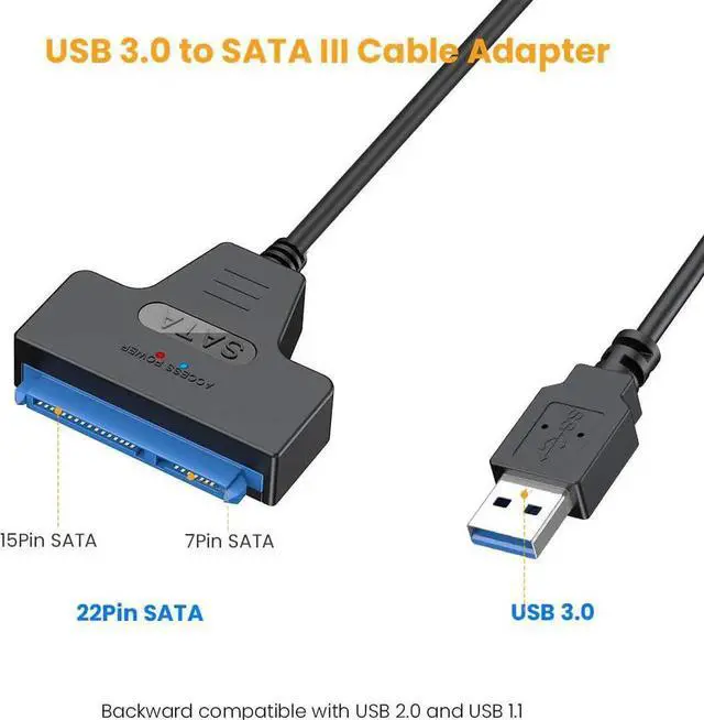 Alt view image 2 of 7 - Aomoproing USB 3.0 to SATA Adapter, SATA to USB 3.0 Cable, Compatible 2.5" SATA III HDD Hard Disk Driver, 0.5FT, Black