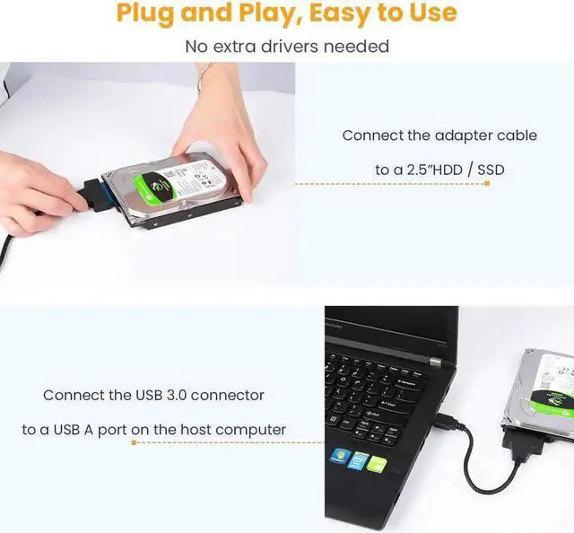 Alt view image 7 of 7 - Aomoproing USB 3.0 to SATA Adapter, SATA to USB 3.0 Cable, Compatible 2.5" SATA III HDD Hard Disk Driver, 0.5FT, Black