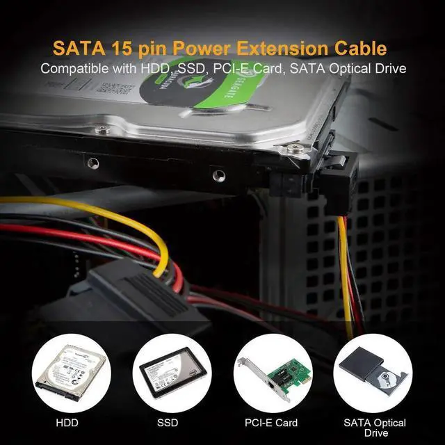 Alt view image 3 of 7 - Aomoproing SATA Power Cable, [2-Pack] 6-Inch SATA 15 Pin Male to 2xSATA 15 Pin Down Angle Female Power Splitter Cable