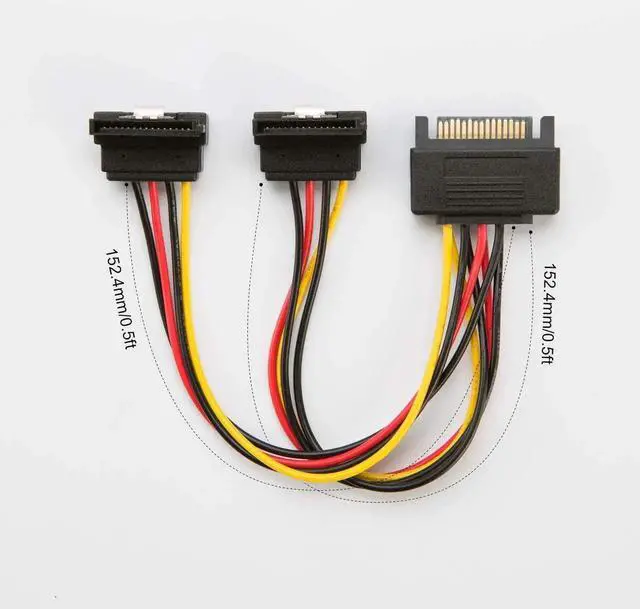 Alt view image 6 of 7 - Aomoproing SATA Power Cable, [2-Pack] 6-Inch SATA 15 Pin Male to 2xSATA 15 Pin Down Angle Female Power Splitter Cable