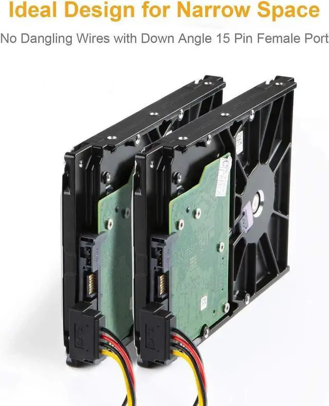 Alt view image 7 of 7 - Aomoproing SATA Power Cable, [2-Pack] 6-Inch SATA 15 Pin Male to 2xSATA 15 Pin Down Angle Female Power Splitter Cable