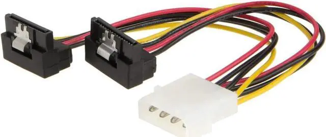 Main image of Aomoproing Molex to SATA, [2-Pack] 6-Inch Molex 4 Pin to 2 x SATA 15 Pin Down Angle Female Power Cable