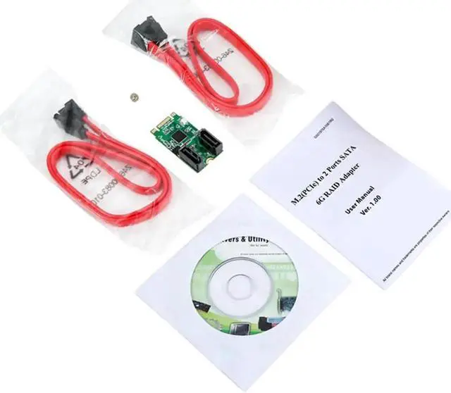Alt view image 2 of 5 - Aomoproing NGFF PCIe B+M key to 2 Port SATA 3.0 RAID Card M.2 to dual SATA 6Gbps Adapter RAID0 RAID1 with 7Pin SATA cable ASM1061R