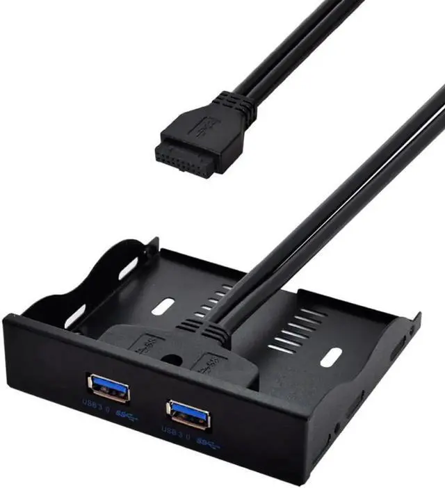 Alt view image 3 of 3 - Aomoproing U3-045 Motherboard 20 Pin to USB 3.0 two 2 Ports Front Panel Bracket Cable for 3.5" Floppy Internal Disk Bay 0.5m