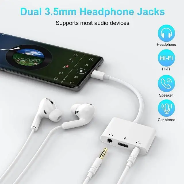 Alt view image 3 of 7 - USB C to 3.5mm Audio Adapter, 3 in 1 Aux to USB C Headphone Splitter Dual 3.5mm Audio Jack and PD 60W Fast Charging, Compatible for iPad Pro,Galaxy S22 S21 S20/Note 20,Pixel 4 3 XL,Huawei,etc